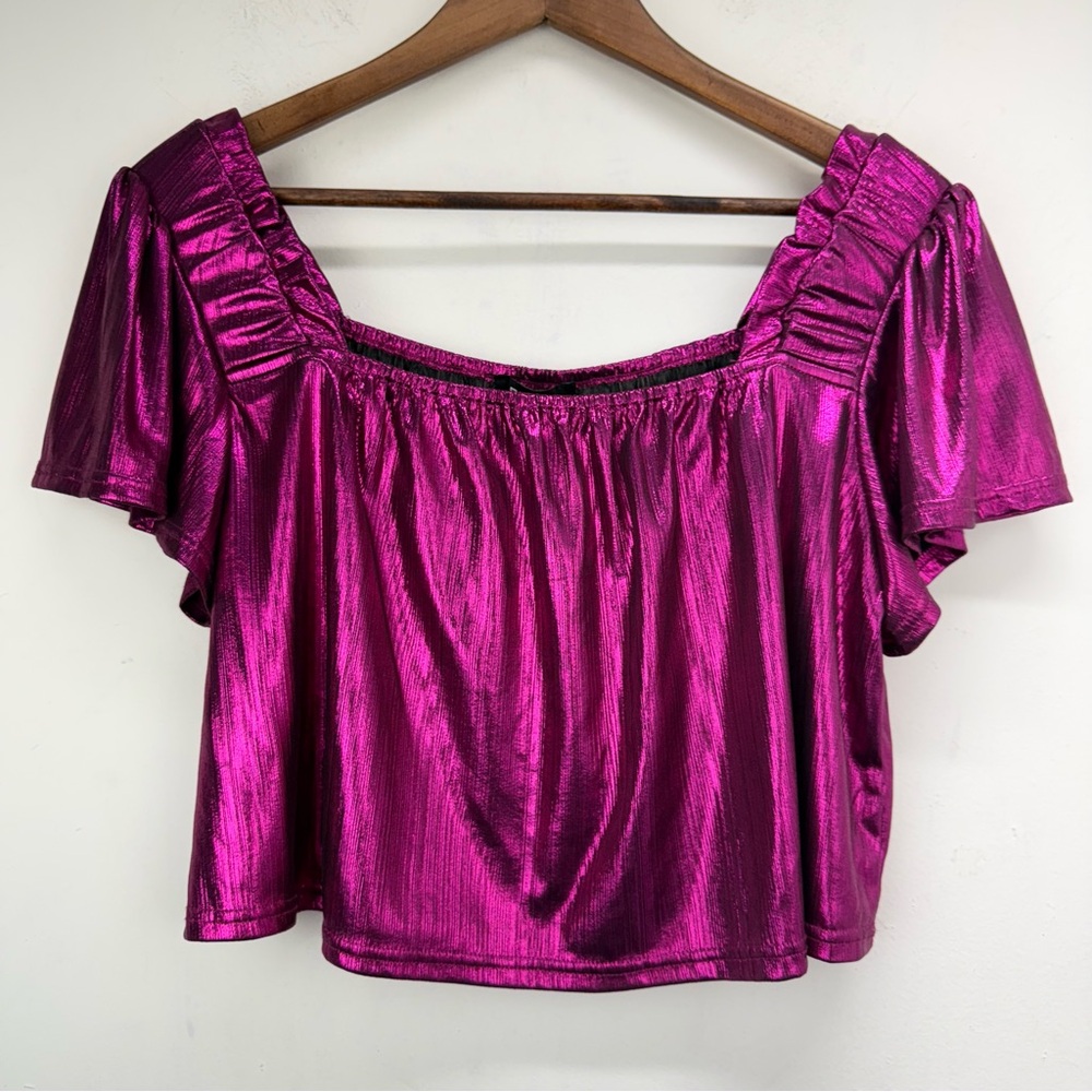 Blue B. Collection size Large Women’s Pink Orchid Flower Metallic Flutter Top